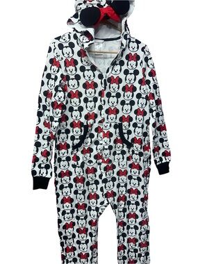 Disney Micky Minnie   Print Hooded Onesie - White, Black & Red and ear hood